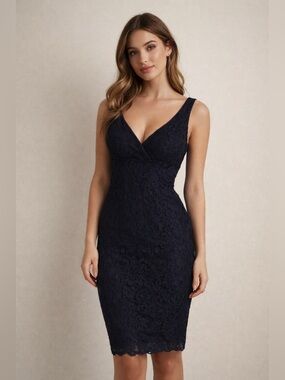 le chateau XS Black Lace Midi Dress with V-Neck Little Black Dress LBD Formal